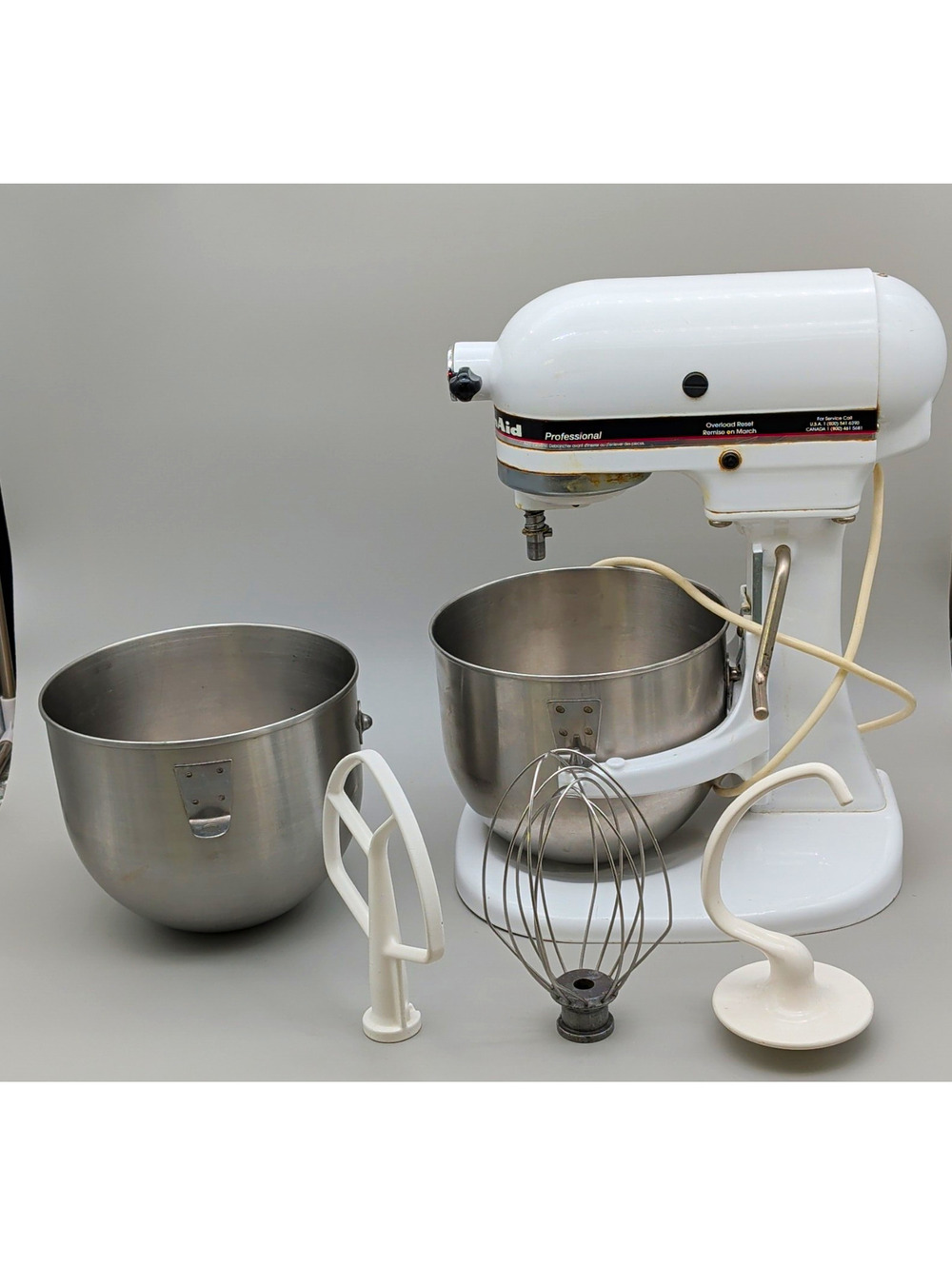 KitchenAid KSM50PWH 5qt White Stand Mixer 350W 2 Bowls, Wire Whip, Hook, Paddle
